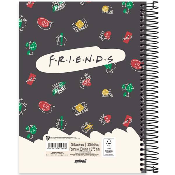 Caderno Universitário Capa Dura, 20 x 1, 320 Folhas, Friends, 2515398, Spiral Frd - PT 1 UN