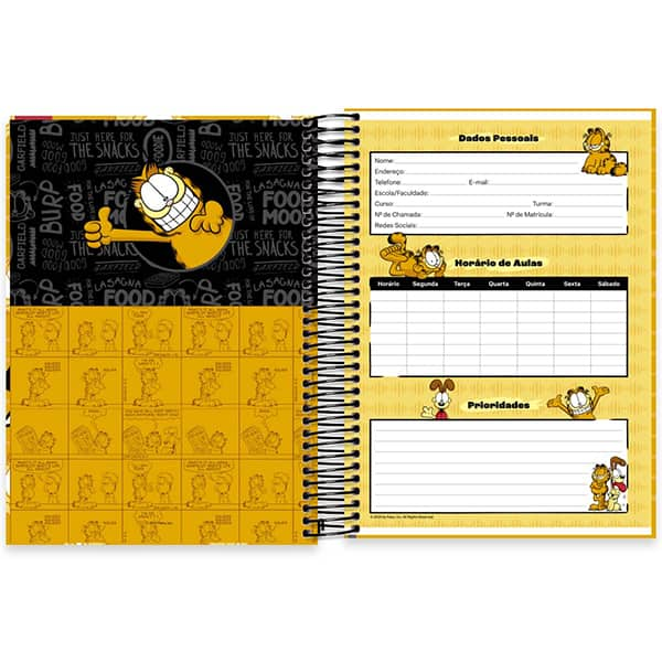 Caderno Universitário Capa Dura, 20 x 1, 320 Folhas, Garfield, 2515435, Spiral Gar - PT 1 UN