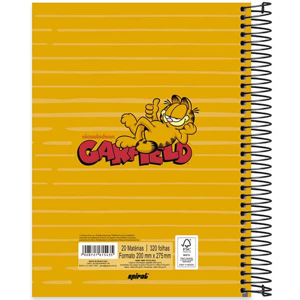 Caderno Universitário Capa Dura, 20 x 1, 320 Folhas, Garfield, 2515435, Spiral Gar - PT 1 UN