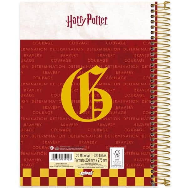 Caderno Universitário Capa Dura, 20 x 1, 320 Folhas, Harry Potter, Grifinória, 2519723, Spiral Hpt - PT 1 UN