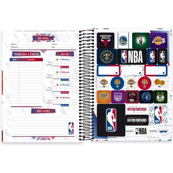 Caderno Universitário Capa Dura, 20 x 1, 320 Folhas, NBA, 2524857, Spiral Nba - PT 1 UN