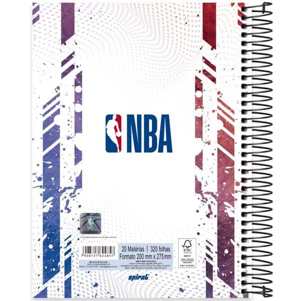 Caderno Universitário Capa Dura, 20 x 1, 320 Folhas, NBA, 2524857, Spiral Nba - PT 1 UN