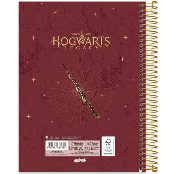 Caderno Universitário Capa Dura, 10 x 1, 160 Folhas, Hogwarts Legacy, 2513363, Spiral Hl - PT 1 UN