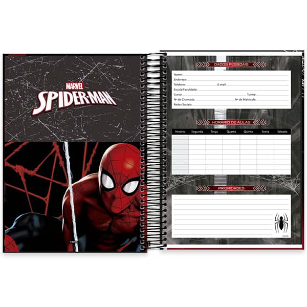 Caderno Universitário Capa Dura, 10 x 1, 160 Folhas, Homem Aranha, 2524567, Spiral Mha - PT 1 UN