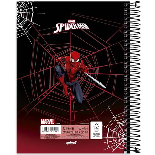 Caderno Universitário Capa Dura, 10 x 1, 160 Folhas, Homem Aranha, 2524567, Spiral Mha - PT 1 UN