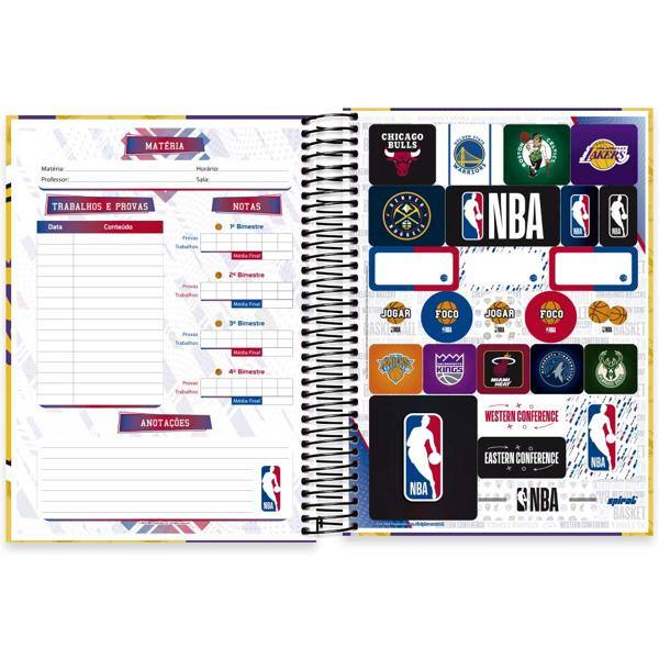 Caderno Universitário Capa Dura, 10 x 1, 160 Folhas, NBA, Lakers, 2524604, Spiral Nba - PT 1 UN