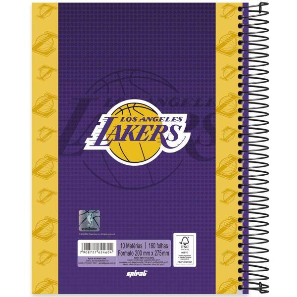 Caderno Universitário Capa Dura, 10 x 1, 160 Folhas, NBA, Lakers, 2524604, Spiral Nba - PT 1 UN