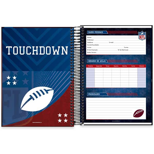 Caderno Universitário Capa Dura, 10 x 1, 160 Folhas, NFL, 2521351, Spiral NFL - PT 1 UN