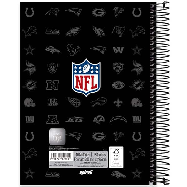 Caderno Universitário Capa Dura, 10 x 1, 160 Folhas, NFL, 2521351, Spiral NFL - PT 1 UN