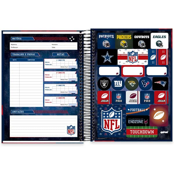 Caderno Universitário Capa Dura, 10 x 1, 160 Folhas, NFL, Patriots, 2521368, Spiral NFL - PT 1 UN