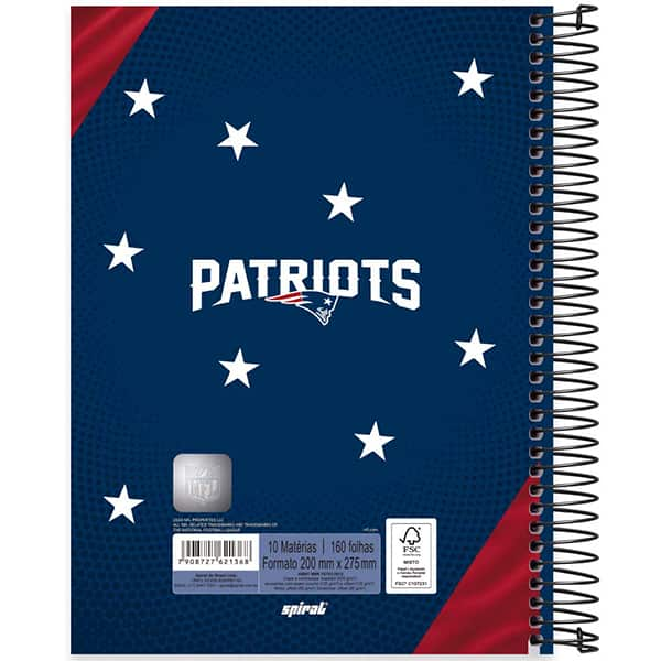 Caderno Universitário Capa Dura, 10 x 1, 160 Folhas, NFL, Patriots, 2521368, Spiral NFL - PT 1 UN