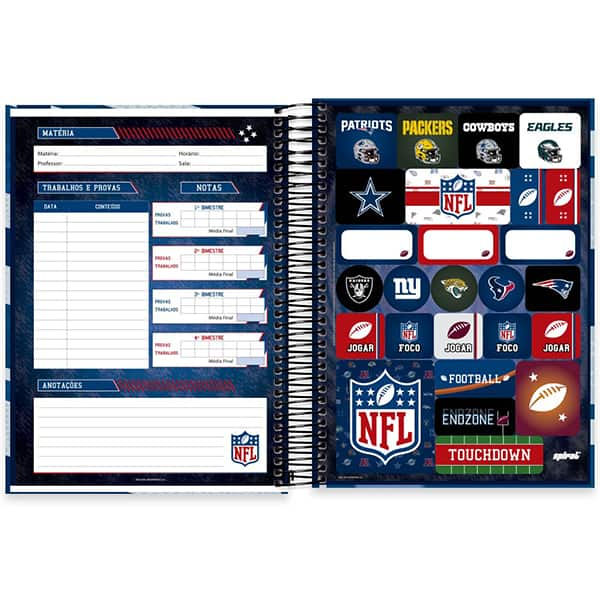 Caderno Universitário Capa Dura, 10 x 1, 160 Folhas, NFL, Dallas Cowboys, 2523706, Spiral NFL - PT 1 UN