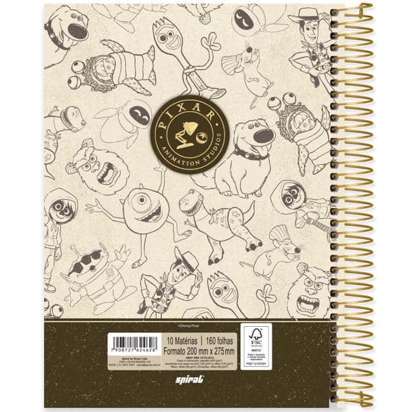 Caderno Universitário Capa Dura, 10 x 1, 160 Folhas, Pixar, 2524628, Spiral Px- PT 1 UN