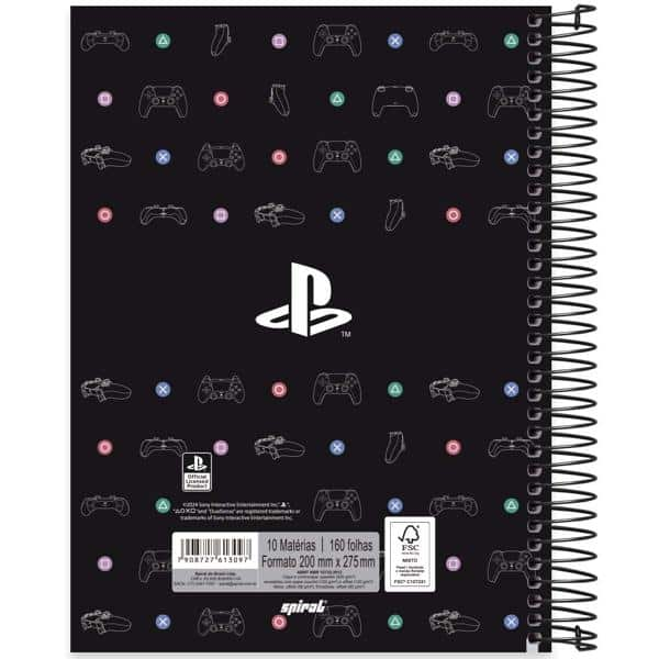 Caderno Universitário Capa Dura, 10 x 1, 160 Folhas, Playstation, 2513097, Spiral Ps - PT 1 UN