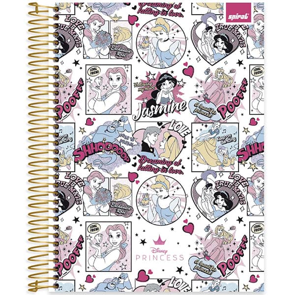 Caderno Universitário Capa Dura, 10 x 1, 160 Folhas, Princesas, 2524673, Spiral Pn - PT 1 UN