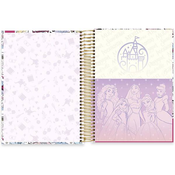 Caderno Universitário Capa Dura, 10 x 1, 160 Folhas, Princesas, 2524673, Spiral Pn - PT 1 UN