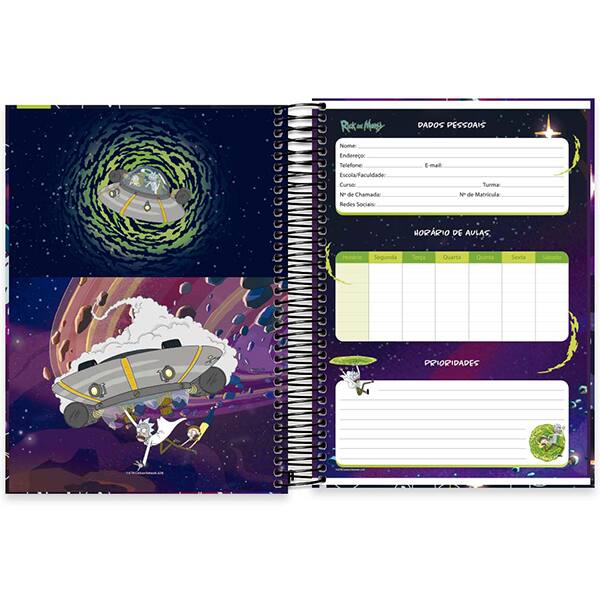 Caderno Universitário Capa Dura, 10 x 1, 160 Folhas, Rick and Morty, 2513417, Spiral Rem - PT 1 UN