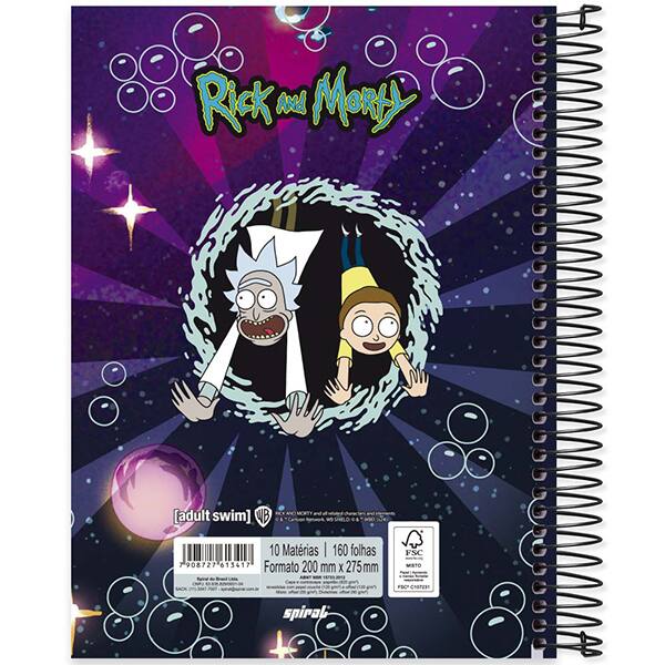 Caderno Universitário Capa Dura, 10 x 1, 160 Folhas, Rick and Morty, 2513417, Spiral Rem - PT 1 UN