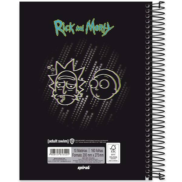 Caderno Universitário Capa Dura, 10 x 1, 160 Folhas, Ricky and Morty, 2513424, Spiral Rem - PT 1 UN