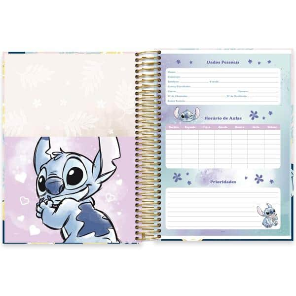 Caderno Universitário Capa Dura 10x1 160 Folhas Stitch Disney Spiral - PT 1 UN