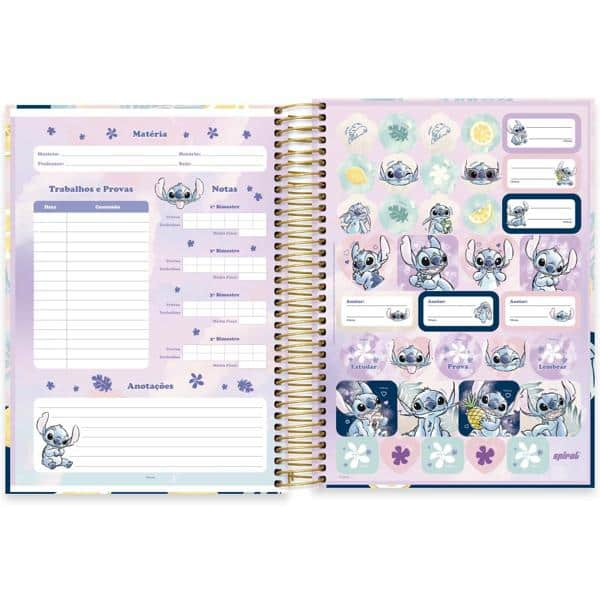 Caderno Universitário Capa Dura 10x1 160 Folhas Stitch Disney Spiral - PT 1 UN