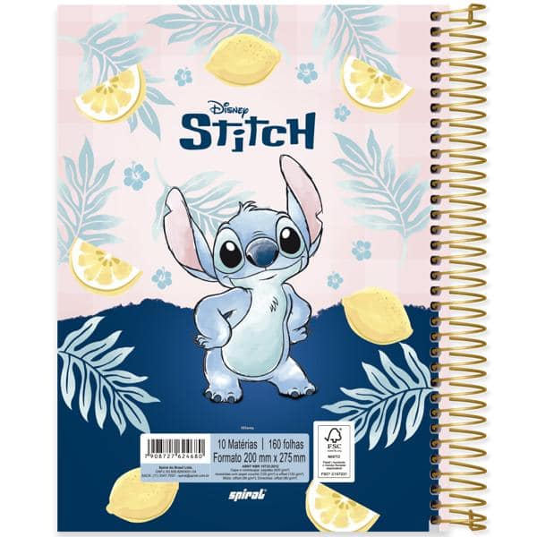 Caderno Universitário Capa Dura 10x1 160 Folhas Stitch Disney Spiral - PT 1 UN