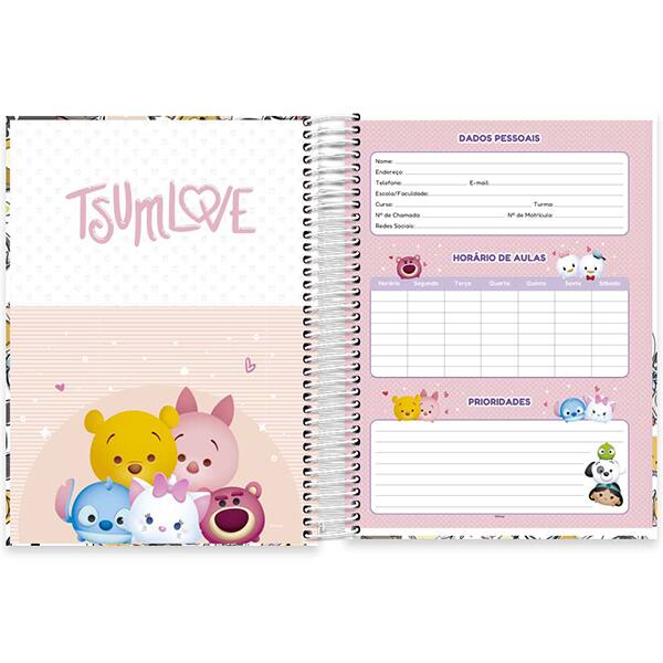 Caderno Universitário Capa Dura, 10 x 1, 160 Folhas, Tsum Tsum, 2524703, Spiral Tsum - PT 1 UN