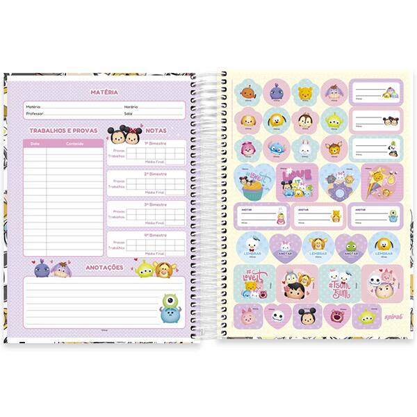 Caderno Universitário Capa Dura, 10 x 1, 160 Folhas, Tsum Tsum, 2524703, Spiral Tsum - PT 1 UN