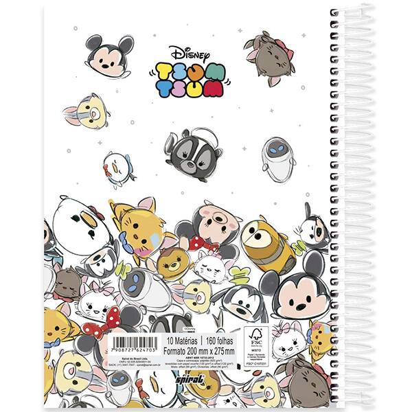 Caderno Universitário Capa Dura, 10 x 1, 160 Folhas, Tsum Tsum, 2524703, Spiral Tsum - PT 1 UN