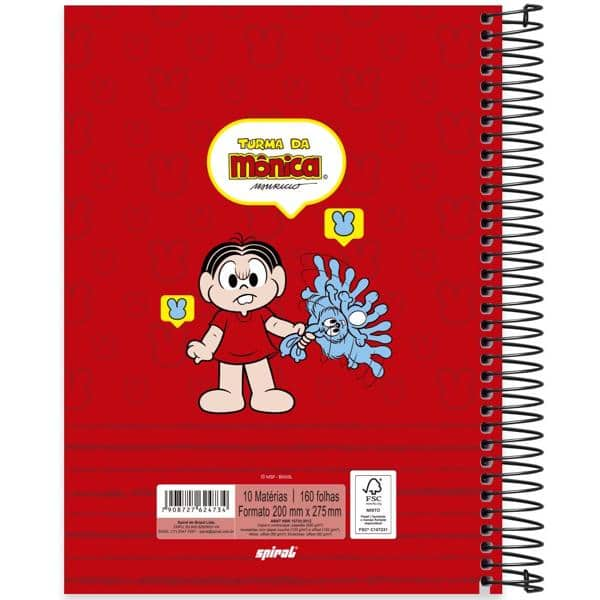 Caderno Universitário Capa Dura, 10 x 1, 160 Folhas, Turma da Mônica, Mônica, 2524734, Spiral Tdm - PT 1 UN