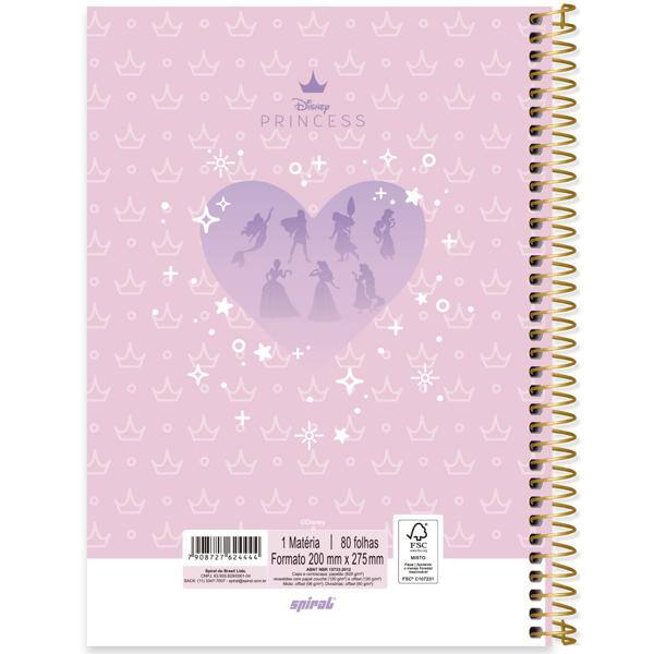 Caderno Universitário Capa Dura, 1 x 1, 80 Folhas, Princesas, 2524444, Spiral Pn - PT 1 UN