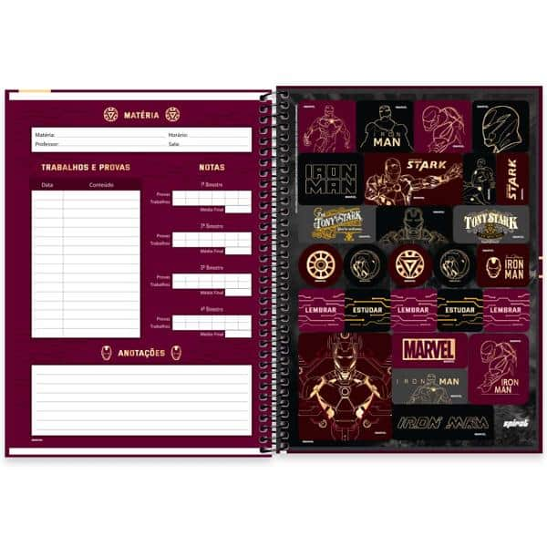 Caderno Universitário Capa Dura, 1 x 1, 80 Folhas, Avengers, Homem de Ferro, 2525427, Spiral Av - PT 1 UN