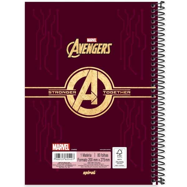 Caderno Universitário Capa Dura, 1 x 1, 80 Folhas, Avengers, Homem de Ferro, 2525427, Spiral Av - PT 1 UN