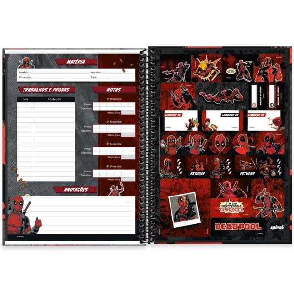 Caderno Universitário Capa Dura, 1 x 1, 80 Folhas, Deadpool, 2525472, Spiral Dea - PT 1 UN