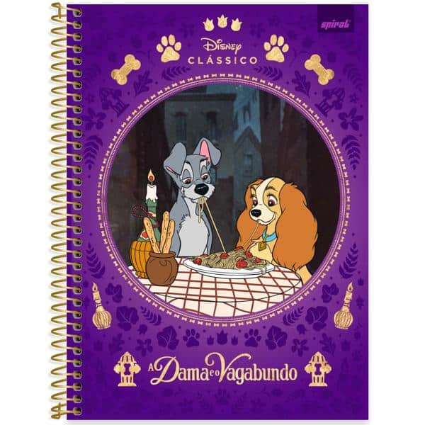 Caderno Universitário Capa Dura 1x1 80 Folhas Disney Clássicos A Dama e o Vagabundo Spiral - PT 1 UN