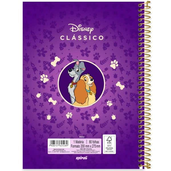 Caderno Universitário Capa Dura 1x1 80 Folhas Disney Clássicos A Dama e o Vagabundo Spiral - PT 1 UN