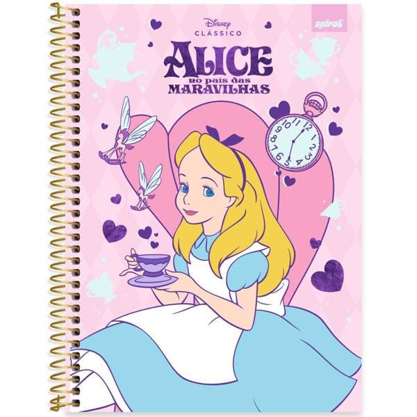 Caderno Universitário Capa Dura 1x1 80 Folhas Disney Clássicos Alice no país das maravilhas Spiral - PT 1 UN