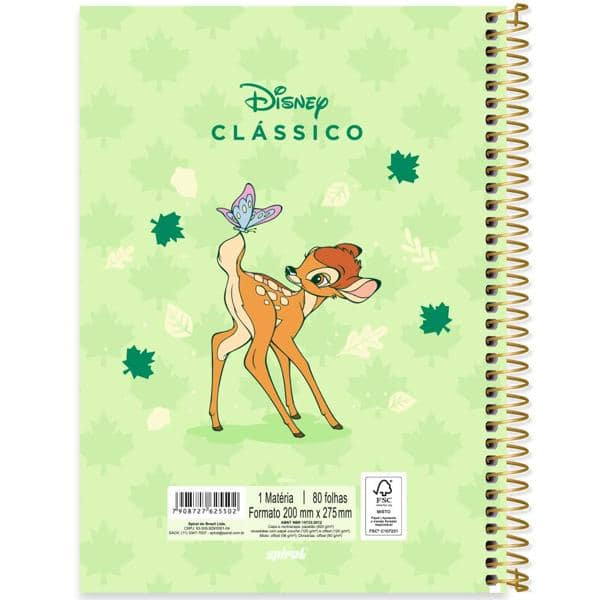 Caderno Universitário Capa Dura 1x1 80 Folhas Disney Clássicos Bambi Spiral - PT 1 UN