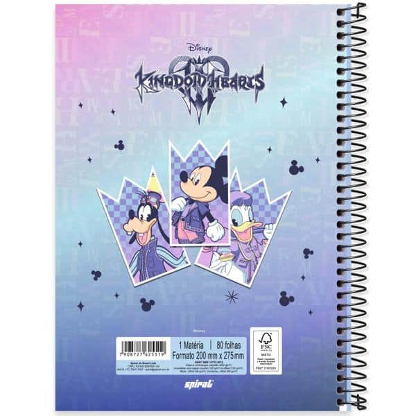 Caderno Universitário Capa Dura, 1x1 80 Folhas, Kingdom Hearts, Spiral Dkh - PT 1 UN