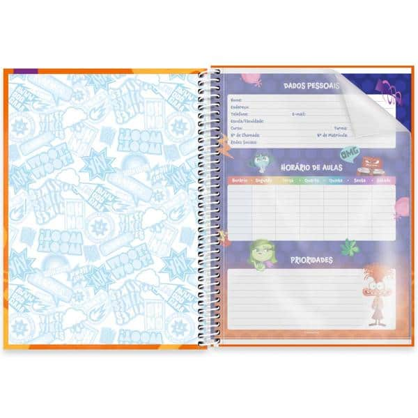 Caderno Universitário Capa Dura 1x1 80 Folhas Divertidamente Disney Spiral - PT 1 UN