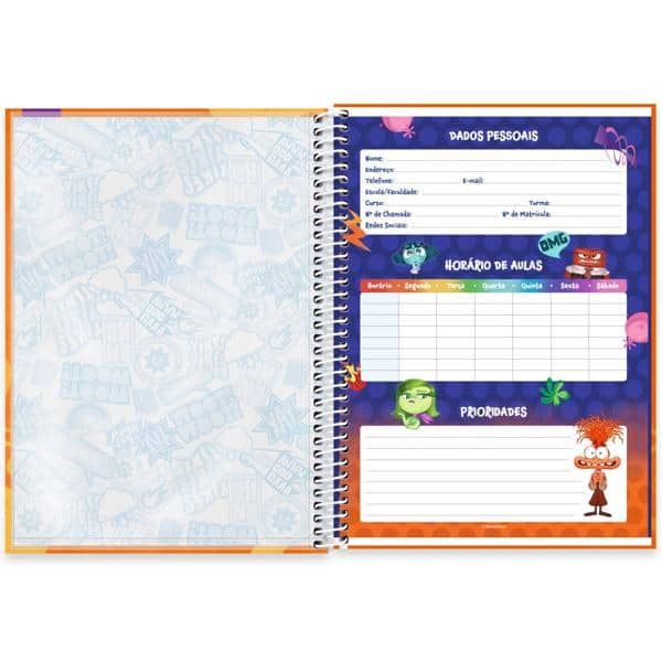 Caderno Universitário Capa Dura 1x1 80 Folhas Divertidamente Disney Spiral - PT 1 UN