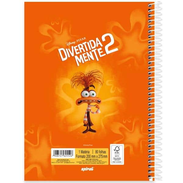 Caderno Universitário Capa Dura, 1 x 1, 80 Folhas, Divertidamente, 2525526, Spiral Div - PT 1 UN