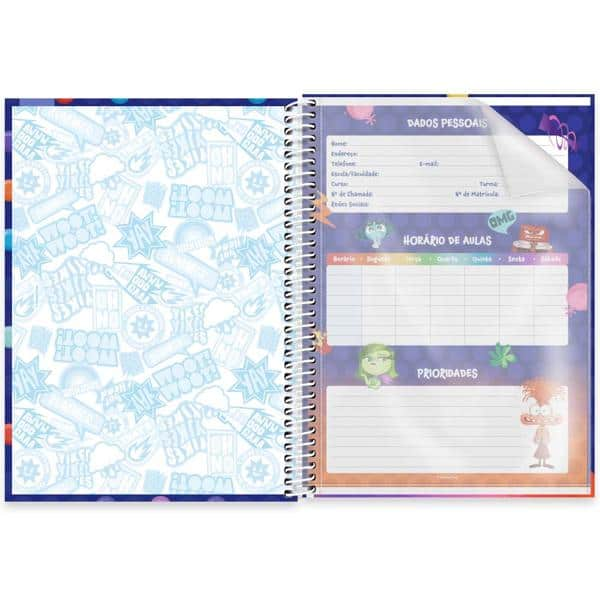 Caderno Universitário Capa Dura 1x1 80 Folhas Divertidamente Disney Spiral - PT 1 UN