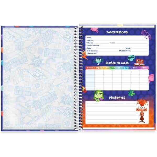 Caderno Universitário Capa Dura 1x1 80 Folhas Divertidamente Disney Spiral - PT 1 UN