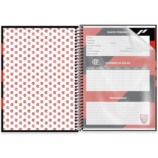 Caderno Universitário Capa Dura, 1 x 1, 80 Folhas, Flamengo, 2525540, Spiral Fla - PT 1 UN