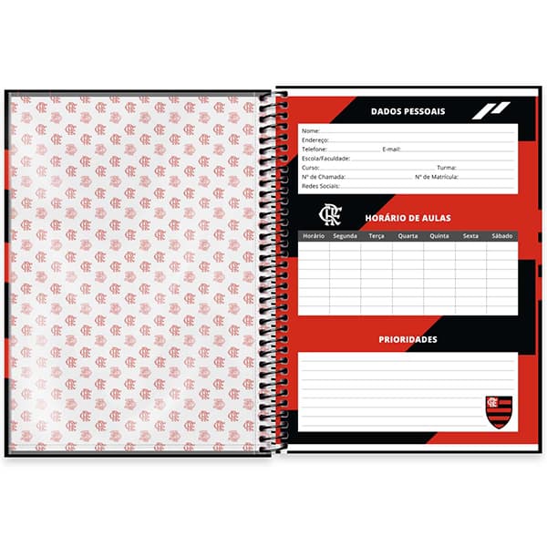 Caderno Universitário Capa Dura, 1 x 1, 80 Folhas, Flamengo, 2525540, Spiral Fla - PT 1 UN