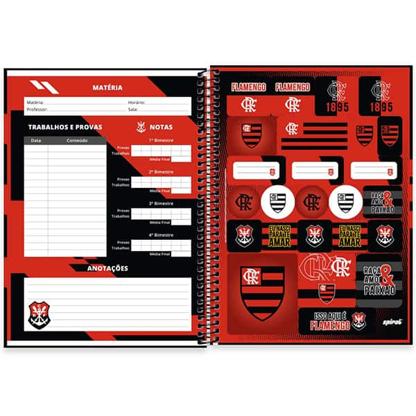 Caderno Universitário Capa Dura, 1 x 1, 80 Folhas, Flamengo, 2525540, Spiral Fla - PT 1 UN