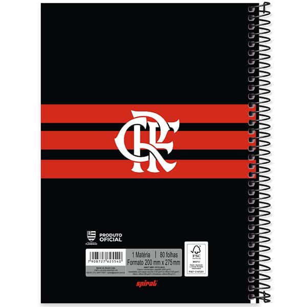 Caderno Universitário Capa Dura, 1 x 1, 80 Folhas, Flamengo, 2525540, Spiral Fla - PT 1 UN