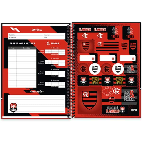 Caderno Universitário Capa Dura, 1 x 1, 80 Folhas, Flamengo, 2525557, Spiral Fla - PT 1 UN