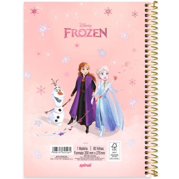 Caderno Universitário Capa Dura 1x1 80 Folhas Frozen Disney Spiral - PT 1 UN